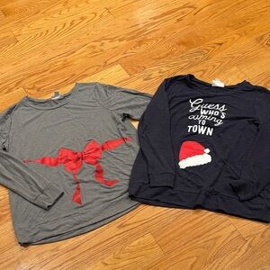 Motherhood Maternity Gray and Navy Holiday Long Sleeve TopsBundle of 2 Tops XL